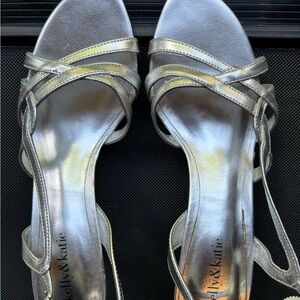 Kelly & Katie silver dress sandal, size 9.5. 3-inch heel. Like new.